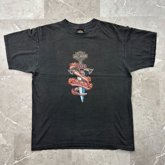Vintage Harley Davidson Graphic Tee Mens Large Snake Dagger Serpent Pittsburgh - Picture 1 of 13